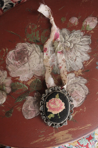 Needlepoint Brooch & Pendant on a Silk Hanger