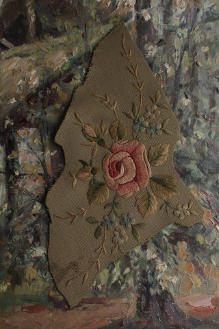 Reclaimed Hand Embroidered Twenties Rose Panel - No.3