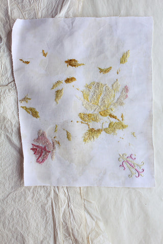 Beautiful Antique French Worn Reclaimed Embroidery - Roses (No.2)