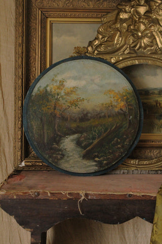 Lovely Old Circular Landscape in Oil on Linen
