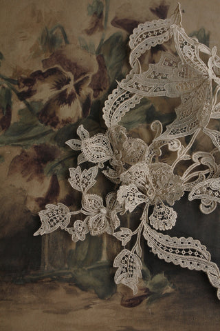 Beautiful Rare Sculptured Floral Panel of Schiffli Linen Lace