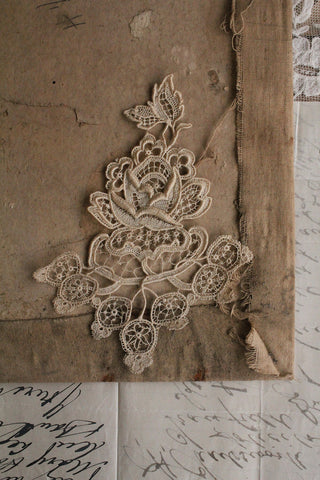 Beautiful Rare Sculptured Panel of Schiffli Linen Lace - Rose