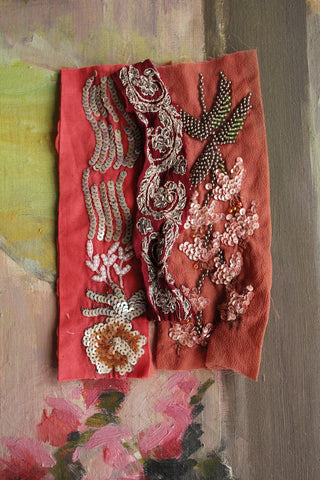 Vintage Hand Sewn Sequin & Beaded Panels - Jewel Hues - trio 1