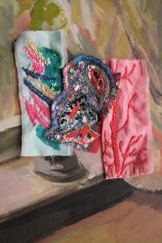 Vintage Hand Sewn Sequin & Beaded Panels - Jewel Hues - trio 2