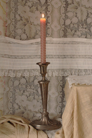 Perfectly Imperfect Hand Made Sheffield Plate Tall Candlestick & Candle