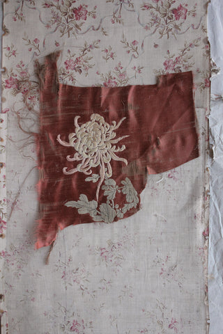 A Beautiful Reclaimed Precious Hand Embroidered Silk Panel - Chrysanthemum