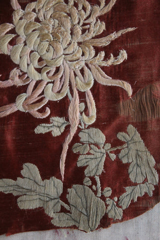 A Beautiful Reclaimed Precious Hand Embroidered Silk Panel - Chrysanthemum