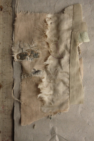 Exquisite Hand Embroidered Reclaimed 18th Century Silk Fragment - No.1