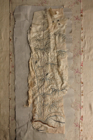 Exquisite Hand Embroidered Reclaimed 18th Century Silk Fragment - No.2