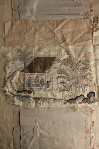 Exquisite Hand Embroidered Reclaimed 18th Century Silk Fragment - No.3