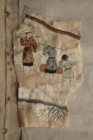 Exquisite Hand Embroidered Reclaimed 18th Century Silk Fragment - No.4