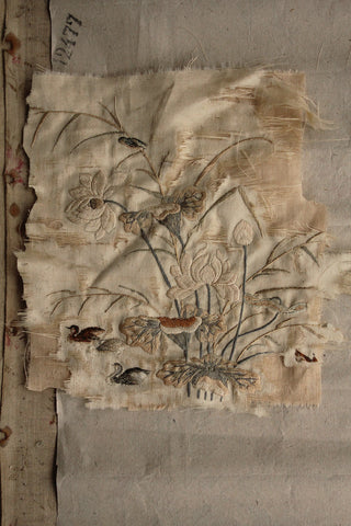 Exquisite Hand Embroidered Reclaimed 18th Century Silk Fragment - No.5