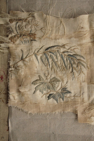 Exquisite Hand Embroidered Reclaimed 18th Century Silk Fragment - No.6