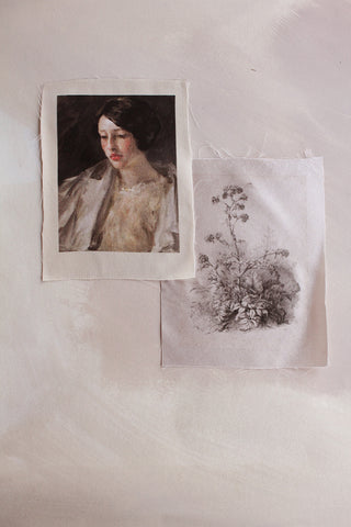 Two Printed Silk Panels - Portrait & Botanical