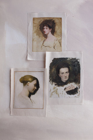 Three Printed Silk Panels - Faded Portraits