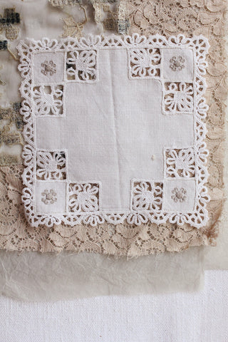 Old Couched Embroidered Netted Lace Panel Edging