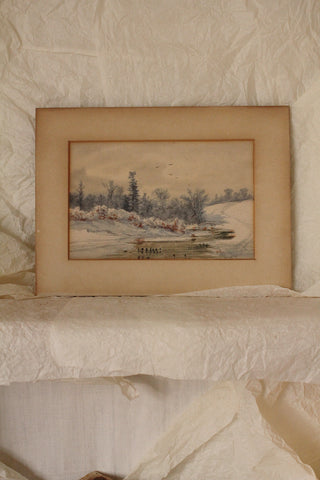 Antique Winter Landscape Watercolour - Walking Through Winter