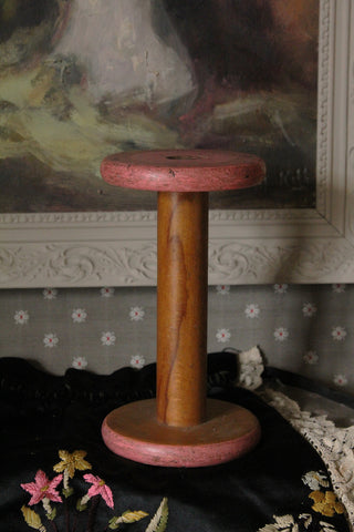 Old Large Mill Spool with Hand Painted Pink Ends