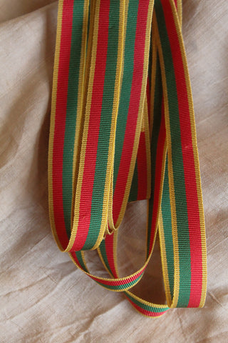 Vintage Milliner's Striped Ribbon -  Yellow/Green/Red