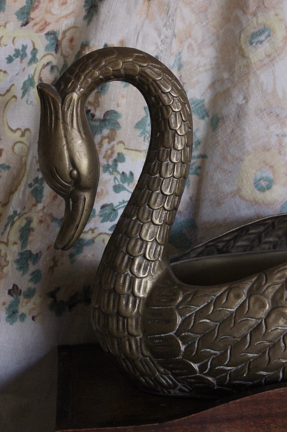 Beautiful Old Brass Swan Planter