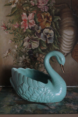Vintage Blue Swan Planter
