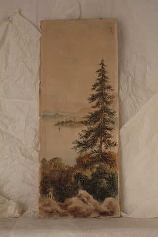 Antique Winter Landscape Watercolour - The Lone Tree