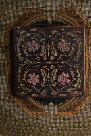 Old Rare Floral Tile - Arts and Crafts Floral