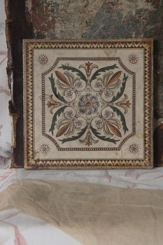 Old Rare Floral Tile - Stylised Honeysuckles