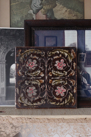 Old Rare Floral Tile - Arts and Crafts Floral