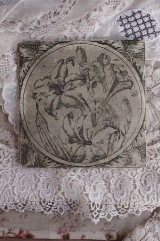 Old Perfectly Imperfect Rare Floral Tile - Arts and Crafts Lilies