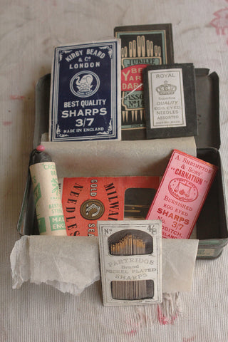 Old Tin of Antique Packets of Needles