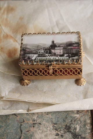 Detailed Old Italian Souvenir Trinket Box with Mirror