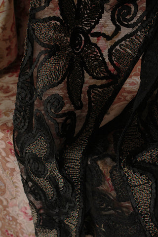 A Detailed Wide Art Deco Border/Reclaimed Scarf - Ribbon Embroidery and Couch Stitch