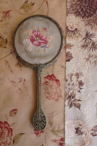 Old Vanity Mirror with Needlepoint Detailing