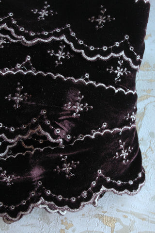 Beautiful Rare Vintage Embroidered Velvet Ribbon - Grape
