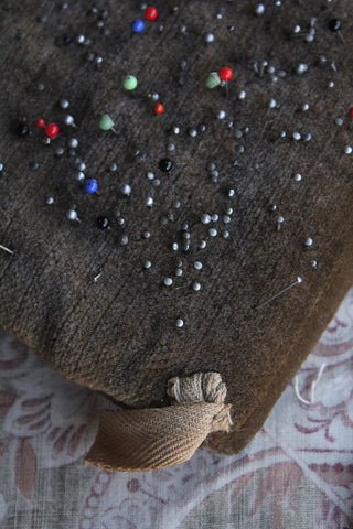 Old Velvet Hand Made Pin Cushion and Pins