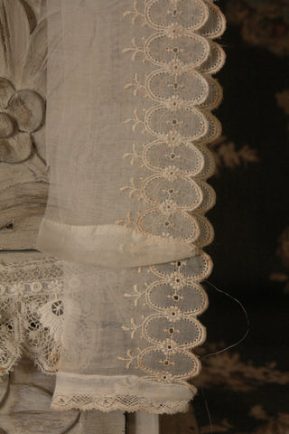 Reclaimed Starched Cotton Lawn With Embroidered Edging.