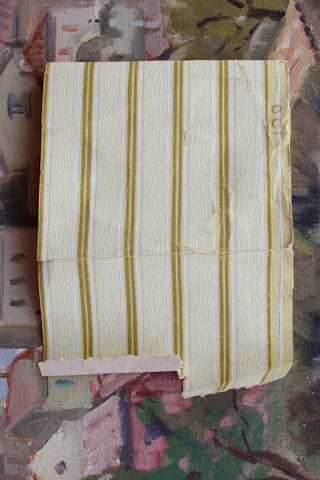 Old French WallPaper Screen Printed Stripe Fragment
