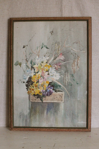 Beautiful Large Vintage Watercolour - Spring Arrangement.