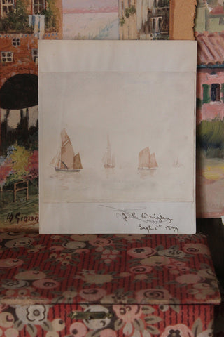 Reclaimed Victorian Sketchbook Page - Sailing Boats