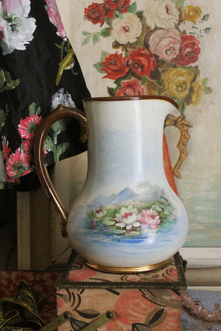 Beautiful Victorian Hand Painted Water Lily Jug