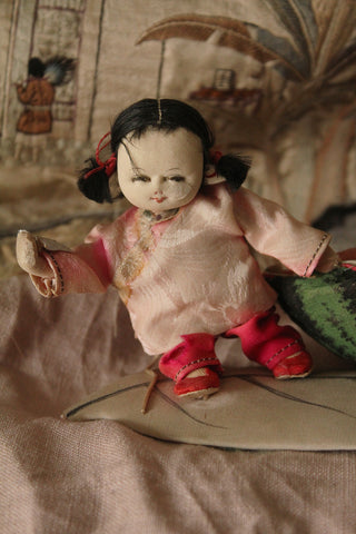 Vintage Chinese Hand Made Cloth Doll - Watermelon Seller