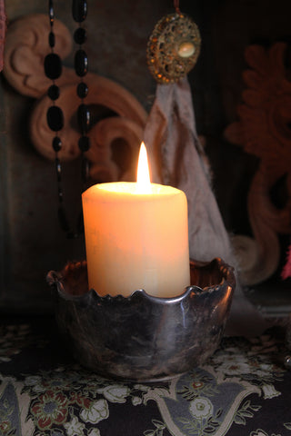 Old Plated Detail Edged Bowl with Candle