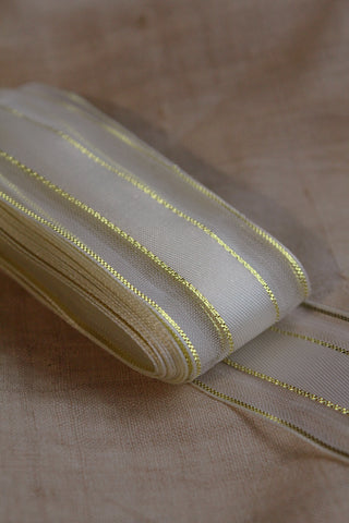 Wide Chiffon, Satin & Shimmer Ribbon - White & Gold