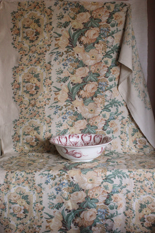 A Beautiful Large Old Screen Printed Floral Linen