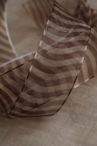 Striped Wired Chiffon Ribbon - Brown & Caramel