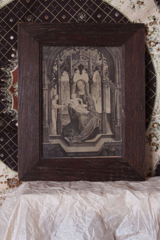 Beautiful Antique Wooden Frame with Old Print - 