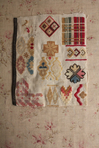 Old Reclaimed Antique Woolwork Sampler Panel  (1)