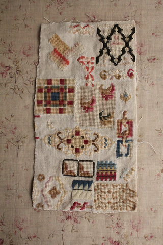 Old Reclaimed Antique Woolwork Sampler Panel  (2)