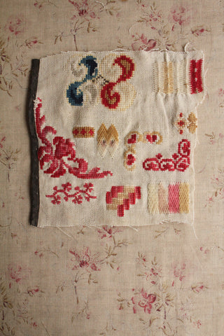 Old Reclaimed Antique Woolwork Sampler Panel  (3)